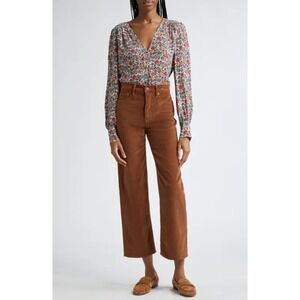 Veronica Beard Crosbie Wide Straight Leg Crop Corduroy High Rise Pant Deep Ochre